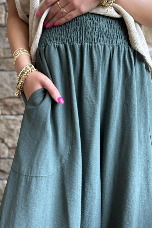 Basso Shirring Wide Leg Pant Deep Moss